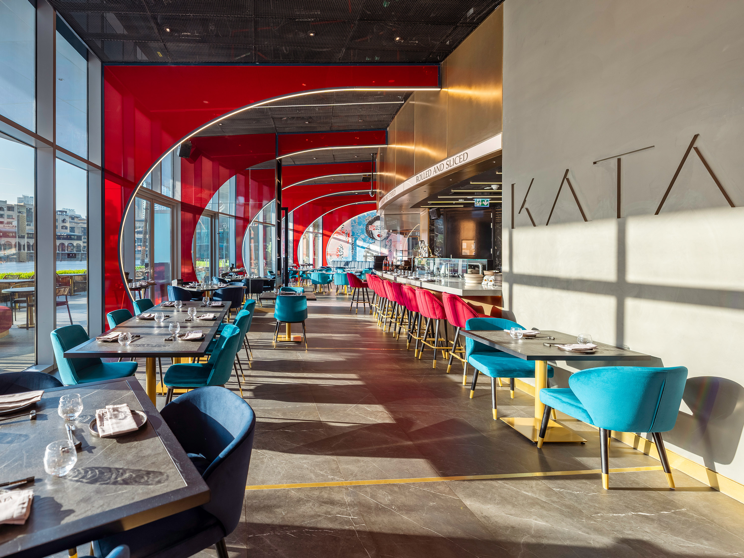 Kata Japanese restaurant Dubai featuring contemporary LED architectural lighting